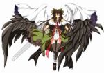  adapted_costume alternate_costume arm_cannon black_thighhighs closed_eyes guriserin reiuji_utsuho simple_background thigh-highs touhou weapon wings 
