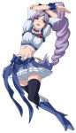  1girl aono_miki arms_up boots choker cure_berry fresh_precure! midriff minarai_zouhyou ponytail precure purple_hair simple_background solo thigh-highs violet_eyes white_background zettai_ryouiki 