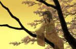 gradient gradient_background hime_cut irie_io japanese_clothes kimono original see-through sitting solo tree 