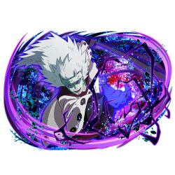  1boy alternate_form black_gloves colored_skin gloves horns long_hair looking_at_viewer magatama male_focus naruto_(series) naruto_shippuuden naruto_shippuuden:_ultimate_ninja_blazing official_art open_mouth rinnegan robe solo teeth uchiha_madara uchiha_madara_(juubi_jinchuriki) violet_eyes white_hair white_horns white_robe white_skin 