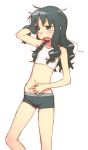  1girl bike_shorts black_bike_shorts black_eyes black_hair crop_top flat_chest heartcatch_precure! heartcatch_pretty_cure! hijiri_rei kurumi_erika long_hair messy_hair midriff navel precure pretty_cure short_shorts shorts tank_top underwear_only 