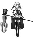  copyright_request dress elbow_gloves frown garter_straps gloves highres huge_weapon latex long_hair masn_(moxi) monochrome moxi pointy_ears solo strapless_dress thigh-highs thigh_boots thighhighs warhammer weapon wrist_cuffs 