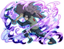  1boy bandages black_boots black_hair black_jacket black_pants boots facial_hair flak_jacket forehead_protector goatee green_jacket hagane_kotetsu heart holding holding_weapon jacket konohagakure_shinobi_uniform looking_at_viewer male_focus naruto_(series) naruto_shippuuden:_ultimate_ninja_blazing nose official_art open-toe_boots pants short_hair solo spiky_hair weapon 