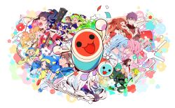  6+boys 6+girls absurdres ahoge animal_ear_hood aqua_hair armor arms_behind_back arrow_(symbol) bachio_(wadiverse)_(taiko_no_tatsujin) ball_hands bandai_namco bandaid bandaid_on_knee bandaid_on_leg bare_shoulders black_choker black_eyes black_gloves black_hair black_hood black_jacket black_shirt black_shorts black_sleeves black_socks blonde_hair blue-tinted_eyewear blue_eyes blue_hair blue_hood blue_hoodie blue_jacket blue_pants blue_shoes blue_shorts blue_sleeves blunt_bangs blunt_ends bob_cut braid breasts bright_pupils brown-tinted_eyewear brown_cardigan brown_eyes brown_hair brown_pants cardigan center_frills choker closed_eyes closed_mouth clothes_around_waist clothes_writing collar collared_shirt collared_vest colorful commentary_request cone_hair_bun crop_top cropped_vest dai_(wadiverse)_(taiko_no_tatsujin) detached_sleeves double_bun drawstring dreadlocks dress drum earrings eighth_note elbow_gloves energy_gun everyone fingerless_gloves flower_symbol fox_mask frilled_collar frills gem gloves goggles goggles_on_head goggles_on_hood green_hair green_jacket green_pants green_shirt green_shoes guitar hachimaki hair_between_eyes hair_bun hair_intakes hair_ornament hair_ribbon hair_scrunchie hairband half-closed_eyes half_updo hana_(wadiverse)_(taiko_no_tatsujin) hands_on_own_chest hannah_(wadiverse)_(taiko_no_tatsujin) headband headphones headphones_around_neck heart highres holding holding_guitar holding_hands holding_instrument holding_microphone holding_ray_gun hood hood_down hood_up hooded_jacket hooded_shrug hoodie humanization idol idol_clothes ika_(blue)_(taiko_no_tatsujin) ika_(pink)_(taiko_no_tatsujin) illy_(wadiverse)_(taiko_no_tatsujin) instrument jacket jacket_around_waist jewelry john_(wadiverse)_(taiko_no_tatsujin) kabuki_kid_(hyottoko)_(taiko_no_tatsujin) kabuki_kid_(hyottoko)_(wadiverse)_(taiko_no_tatsujin) kabuki_kid_(kitsune)_(taiko_no_tatsujin) kabuki_kid_(kitsune)_(wadiverse)_(taiko_no_tatsujin) kabuki_kid_(okame)_(taiko_no_tatsujin) kabuki_kid_(okame)_(wadiverse)_(taiko_no_tatsujin) kaya_(wadiverse)_(taiko_no_tatsujin) long_hair long_sleeves looking_at_another looking_at_viewer low-braided_long_hair low-tied_long_hair mai_(wadiverse)_(taiko_no_tatsujin) mask mask_on_head master_bachio microphone midair midriff miniskirt multicolored_hair multiple_boys multiple_girls music musical_note narrowed_eyes navel necktie nejiri_hachimaki neko_(taiko_no_tatsujin) neko_(wadiverse)_(taiko_no_tatsujin) official_art open_clothes open_mouth open_shirt over-kneehighs pants parted_bangs parted_lips pauldrons paw_print pink_hair plaid_clothes plaid_pants playing_instrument pleated_skirt princess print_sweater profile puffy_long_sleeves puffy_sleeves purple_hood ray_gun red_gem red_hair red_necktie red_ribbon red_skirt red_sleeves red_sweater remi_(taiko_no_tatsujin) ribbon satou_asuka school_uniform scrunchie second-party_source seigaiha shaxy_(taiko_no_tatsujin) shaxy_(wadiverse)_(taiko_no_tatsujin) shinono_(taiko_no_tatsujin) shirt shirt_tucked_in shoes short_bangs short_hair shorts shoulder_armor shrug_(clothing) sidelocks silver_armor simple_background singing single_detached_sleeve single_elbow_glove single_hair_streak single_pauldron skirt sleeve_cuffs sleeveless sleeveless_shirt sleeves_past_fingers sleeves_past_wrists small_breasts smile sneakers socks solid_circle_eyes standing star_(symbol) straight_hair streaked_hair sunglasses sweatdrop sweater taiko_drum taiko_no_tatsujin takahashi_hana teeth tetsuo_(wadiverse)_(taiko_no_tatsujin) thigh-highs tinted_eyewear tongue toramai tube_socks two-sided_hood two-sided_sleeves two-tone_sleeves undercut upper_teeth_only very_long_hair vest violet_eyes wada_don wada_inu wada_john wada_katsu wada_tetsuo weapon whistle whistle_around_neck white_background white_dress white_gloves white_hair white_hairband white_hoodie white_mask white_pupils white_shirt white_skirt white_socks yagura_fua yellow-tinted_eyewear yellow_shoes yellow_shrug yellow_sleeves yellow_vest zipper 