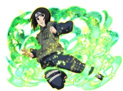  1girl black_boots black_hair black_jacket black_pants boots flak_jacket forehead_protector green_jacket jacket konohagakure_shinobi_uniform naruto_(series) naruto_shippuuden:_ultimate_ninja_blazing official_art open-toe_boots pants shizune_(naruto) short_hair solo 