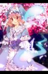  butterfly cherry_blossoms hat japanese_clothes letterboxed pink_hair red_eyes saigyouji_yuyuko short_hair solo tokiazu touhou 