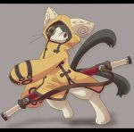  animal_ears blazblue cat cat_ears cat_tail eyepatch highres jubei_(blazblue) multiple_tails red_eyes sword tail weapon 