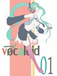  carlos_(artist) carlos_toshiki detached_sleeves face green_eyes green_hair hatsune_miku headphones highres long_hair microphone microphone_stand navel necktie open_clothes open_shirt pink_legwear pink_thighhighs shirt skirt spring_onion thigh-highs thighhighs twintails very_long_hair vocaloid 