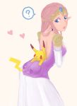  1girl ? blue_eyes brown_hair goma_tonbi long_hair pikachu pointy_ears pokemon pokemon_(creature) princess_zelda super_smash_bros. the_legend_of_zelda twilight_princess 