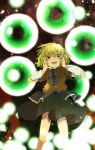  aoi_(annbi) blonde_hair danmaku fang green_eyes hands_on_another's_cheeks hands_on_another's_face hands_on_cheeks hands_on_face hands_on_own_face mizuhashi_parsee short_hair smile solo tears touhou 