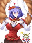  breasts crossover g_gundam god_gundam gundam haganef heart highres large_breasts mirror red_eyes shimenawa short_hair spoken_heart touhou yasaka_kanako 