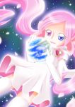  earth elbow_gloves giantess gloves heartcatch_precure! heterochromia highres infinite_precure mugen_silhouette pink_eyes pink_hair precure space tbt_ryo thigh-highs thighhighs twintails 