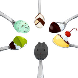  animal cake cherry chocolate commentary_request food fruit gelatin lilac_(p-f_easy) mint_chocolate no_humans original pudding rabbit simple_background spoon tongue tongue_out whipped_cream white_background 