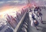  basket castle cityscape dutch_angle fantasy foreshortening hat highres horizon mushroom pixiv_fantasia pixiv_fantasia_5 sky walking witch_hat yonasawa 