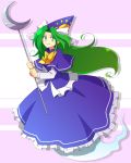  ghost ghost_tail green_hair hanjuku_tomato hat long_hair mima simple_background smile solo staff touhou touhou_(pc-98) wizard_hat 