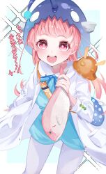  1girl absurdres fish fish_hat heaven_burns_red highres long_hair mizuhara_aina myth_saka open_mouth pink_eyes pink_hair twitter_username 