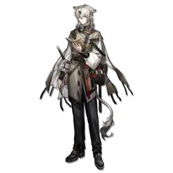  1boy animal_ears arknights arm_at_side bag belt black_boots black_horns black_pants blonde_hair book boots calligraphy_brush cape chinese_clothes clothing_request dog_ears drop_shadow full_body green_eyes hair_between_eyes hand_up high_collar highres holding holding_book holding_pen horns jiuri_jiuhao layered_sleeves long_sleeves looking_at_viewer medium_hair official_art paintbrush pants pen puffy_sleeves record_keeper_(arknights) scabbard sheath shirt short_over_long_sleeves short_sleeves shoulder_bag single_horn small_horns smile solo standing sword tachi-e tail third-party_source transparent_background weapon white_shirt 