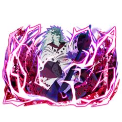  1boy alternate_form black_gloves clenched_teeth colored_skin gloves holding holding_staff horns long_hair magatama male_focus naruto_(series) naruto_shippuuden naruto_shippuuden:_ultimate_ninja_blazing official_art open_mouth rinnegan robe solo staff teeth uchiha_madara uchiha_madara_(juubi_jinchuriki) violet_eyes white_hair white_horns white_robe white_skin 