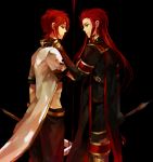  asch bad_id black_background gloves green_eyes koko_(oyasuminasai) long_hair luke_fon_fabre male multiple_boys red_hair redhead surcoat sword tales_of_(series) tales_of_the_abyss weapon 