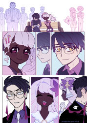  absurdres age_progression corbeau_(pokemon) dark-skinned_female dark_skin fascinator glasses highres jacinthe_(pokemon) philippe_(pokemon) pokemon pokemon_(creature) pokemon_legends:_z-a singsingswing2 smile spritzee 