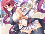  blush breasts koihime_musou large_breasts midriff mikan_(5555) navel red_eyes ryofu short_hair solo weapon 
