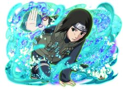  1girl black_boots black_hair black_jacket black_pants boots flak_jacket forehead_protector green_jacket jacket konohagakure_shinobi_uniform looking_at_viewer naruto_(series) naruto_shippuuden:_ultimate_ninja_blazing official_art on_one_knee open-toe_boots pants shizune_(naruto) short_hair solo 