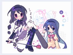  1girl 2025 absurdres akemi_homura akemi_homura_(magical_girl) animal animal_on_lap argyle_clothes argyle_footwear arms_at_sides black_boots black_hair black_hairband blue_eyes boots border bow bowtie braid breasts cat cat_on_lap chinese_commentary circle closed_mouth collared_jacket commentary_request cropped_torso dated deformed detached_hair dot_mouth double-parted_bangs fewer_digits full-leg_boots full_body glasses grey_border grid_background hair_between_eyes hairband halftone hand_up high_heel_boots high_heels highres holding jacket juliet_sleeves knees_together_feet_apart kyubey long_hair long_sleeves looking_at_viewer low_twin_braids magical_girl mahou_shoujo_madoka_magica mahou_shoujo_madoka_magica_(anime) miniskirt mitakihara_school_uniform multicolored_boots multiple_views no_nose on_lap petticoat pink_hairband pink_ribbon playing_with_own_hair pleated_skirt puffy_sleeves purple_boots purple_bow purple_bowtie purple_skirt rectangular_eyewear red-framed_eyewear red_bow red_bowtie ribbon ribbon-trimmed_hairband roman_numeral school_uniform semi-rimless_eyewear shirt sidelocks sideways_glance simple_background sitting skirt small_breasts sparkle square straight_hair tareme tuteo twin_braids two-tone_boots very_long_hair violet_eyes white_background white_cat white_jacket white_trim yellow_shirt 