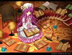  blush book chair coffee crescent cup dr.yeh globe hat ink patchouli_knowledge purple_eyes purple_hair quill sitting solo touhou violet_eyes 