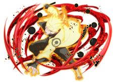  1boy black_shirt boots collared_jacket colored_skin facial_mark fiery_aura forehead_protector high_collar holding holding_staff jacket looking_at_viewer magatama magatama_print male_focus naruto_(series) naruto_shippuuden naruto_shippuuden:_ultimate_ninja_blazing official_art open-toe_boots open_mouth orb shirt short_hair solo spiky_hair staff teeth uzumaki_naruto uzumaki_naruto_(kurama_mode) yellow_boots yellow_eyes yellow_jacket 