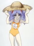 casual_one-piece_swimsuit gotou_keiji hat hoshino_ruri kidou_senkan_nadesico one-piece_swimsuit straw_hat swimsuit twintails 