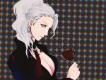  drink earrings glass grey_eyes jewelry mira_kimishima moriririnn ponytail silver_hair solo trauma_team 