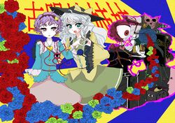  2girls aqua_eyes eyeball flower hairband hat heart komeiji_koishi komeiji_satori multiple_girls pink_eyes purple_hair rose sai_koro short_hair siblings silver_hair sisters third_eye touhou 