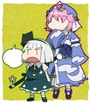  2girls ghost hairband hat japanese_clothes katana konpaku_youmu konpaku_youmu_(ghost) multiple_girls myon pink_hair rodney saigyouji_yuyuko short_hair silver_hair sword touhou weapon 