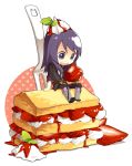  black_eyes black_hair cake chibi food food_as_clothes fork fruit holding holding_fruit holding_strawberry long_hair male ninjin_(charat7) open_mouth strawberry strawberry_shortcake tales_of_(series) tales_of_vesperia yuri_lowell 