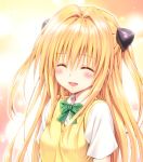  ^_^ blonde_hair closed_eyes colored eyes_closed hair_ornament highres konjiki_no_yami long_hair open_mouth reference_work school_uniform seater_vest smile solo to_love-ru to_love-ru_darkness toloveru toloveru_darkness very_long_hair yabuki_kentarou yamaiwa_shuuhai 