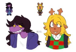  2025 2d 2girls animal_ears anthro antlers artist_name blonde_hair blue_pants blue_shirt body_fur buck_teeth colored_sclera colored_skin colored_teeth cropped_torso deer deer_ears deer_girl deltarune digital_media duo female female_only furry furry_female highres horizontal-striped_clothes jacket lizard lizard_girl long_hair long_sleeves mammal mochiidraws monster monster_girl multiple_girls noelle_holiday official_art_inset orange_fur pants pixel_art_inset purple_hair purple_jacket purple_skin reference_inset reindeer reindeer_girl reptile reptile_girl scalie sharp_teeth shirt simple_background skirt slit_pupils striped_clothes striped_shirt susie_(deltarune) teeth two-tone_shirt utdr_(toby_fox) white_background white_shirt white_stripes yellow_sclera yellow_teeth 