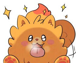  condensation fangs open_mouth orange_fur pawpads pokemon pokemon_ww pombon smile sparkle ssalbulre tail tail_wagging tongue tongue_out white_background window_fog 