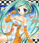  bad_id blue_eyes breasts cleavage elbow_gloves gloves goodsmile_company green_hair hatsune_miku makiri race_queen racequeen sample solo twintails vocaloid 
