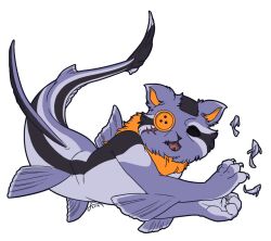  1other 2019 2d alternate_form animal_ears body_fur cat cat_ears claws commentary deltarune digital_media english_commentary fins fish merman multicolored_skin nanobanana nude open_mouth other_focus paws purple_fur remora scar_on_face scarf seam_(deltarune) simple_background solo transparent_background utdr_(toby_fox) 