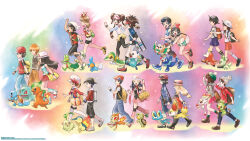  6+boys 6+girls :d absurdres arm_up backpack bag beanie bike_shorts black_hair black_pantyhose black_shirt black_shoes black_vest blue_jacket boots bow bracelet brown_hair bulbasaur capri_pants cardigan charmander chikorita chimchar clenched_hands closed_eyes commentary cyndaquil double_bun english_commentary eyewear_on_headwear fanny_pack fennekin froakie fuecoco green_hat green_shirt green_shorts grey_cardigan grookey hair_bun hairband hat hat_bow highres jacket jewelry leg_up long_hair mudkip multiple_boys multiple_girls necktie official_art open_mouth orange_necktie orange_shorts oshawott pants pantyhose pink_boots pink_hat pink_skirt pleated_skirt pokegear pokemon pokemon_(creature) pokemon_bw2 pokemon_dppt pokemon_frlg pokemon_hgss pokemon_masters_ex pokemon_oras pokemon_sm pokemon_sv pokemon_swsh pokemon_xy popplio raglan_sleeves red_bow red_hairband red_hat red_jacket red_skirt red_vest rowlet scarf scorbunny shirt shoes short_hair short_sleeves shorts sidelocks skirt sleeveless sleeveless_shirt smile snivy socks sparkle sprigatito squirtle standing sunglasses tam_o'_shanter tied_shirt treecko turtwig twintails vest visor_cap white_hat white_shirt white_shoes white_shorts white_socks wristband yellow_bag yellow_shirt yellow_shoes yellow_shorts 