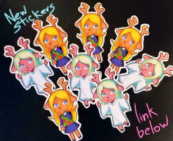  1girl 2022 2d animal_ears anthro antlers artist_name black_skirt blonde_hair blue_eyes body_fur brown_fur buck_teeth commentary covering_mouth cyaneworks deer deer_ears deer_girl deltarune deviantart_sample digital_media english_commentary english_text female female_only furry furry_female image_sample long_hair long_sleeves mammal noelle_holiday noelle_holiday_(dark_world) orange_fur outstretched_arms photo_(medium) reindeer reindeer_girl robe simple_background skirt solo sticker_(medium) teeth text utdr_(toby_fox) white_background white_robe 