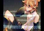  arm_warmers blonde_hair blue_eyes detached_sleeves hand_on_headphones headphones kagamine_len kagamine_len_(append) leg_warmers male popped_collar ryoo ryou_(albtraum) short_hair shorts solo vocaloid vocaloid_append 