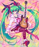  aqua_hair guitar hatsune_miku headphones highres instrument kocchi_muite_baby_(vocaloid) long_hair nail_polish pink_eyes project_diva project_diva_2nd solo striped striped_legwear striped_thighhighs sumire_(artist) thigh-highs thighhighs twintails urabi_(tomatohouse) very_long_hair vocaloid 