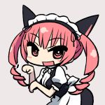  blush_stickers bow cat_ears cat_pose chan_co chibi drill_hair faris_nyannyan long_hair maid maid_headdress maid_headress open_mouth paw_pose pink_eyes pink_hair smile solo steins;gate twin_drills 
