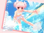  beach calendar fair_child hazumi_kotori nimura_yuushi pink_hair swimsuit water 