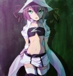  green_eyes hat highres merry_nightmare midriff navel pointy_ears purple_hair ribbon short_hair skirt small_waist solo stds striped striped_legwear striped_thighhighs thigh-highs thighhighs yumekui_merry 