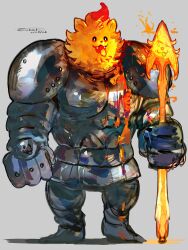  absurdres armor colored_tips cosplay dated fangs glowing greater_dog greater_dog_(cosplay) grey_background highres multicolored_hair open_mouth orange_fur pokemon pombon signature smile sukepmonster tongue tongue_out undertale utdr_(toby_fox) 