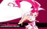  cape character_name cure_blossom glowing hanasaki_tsubomi heartcatch_precure! magical_girl pink pink_background pink_eyes pink_hair precure skirt solo souji title_drop 