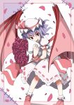  bat_wings blue_hair bouquet d@i flower hat highres red_rose remilia_scarlet rose short_hair solo touhou wings 