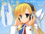  blonde_hair green_eyes headphones kanemoto_akari kobuichi long_hair necktie noble_works seifuku tie 